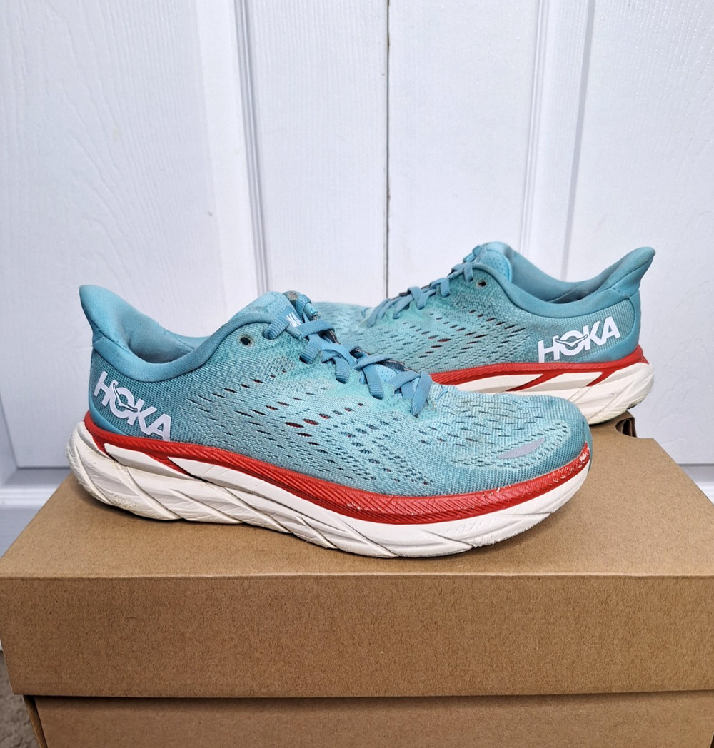 Hoka One One Clifton 8 Teal Red size 6.5 Women's 1119394 AEBL